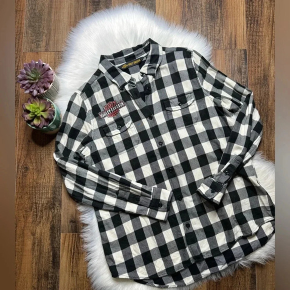 Harley Davidson V Twin Buffalo Check Plaid Button Up - Picture 5 of 6